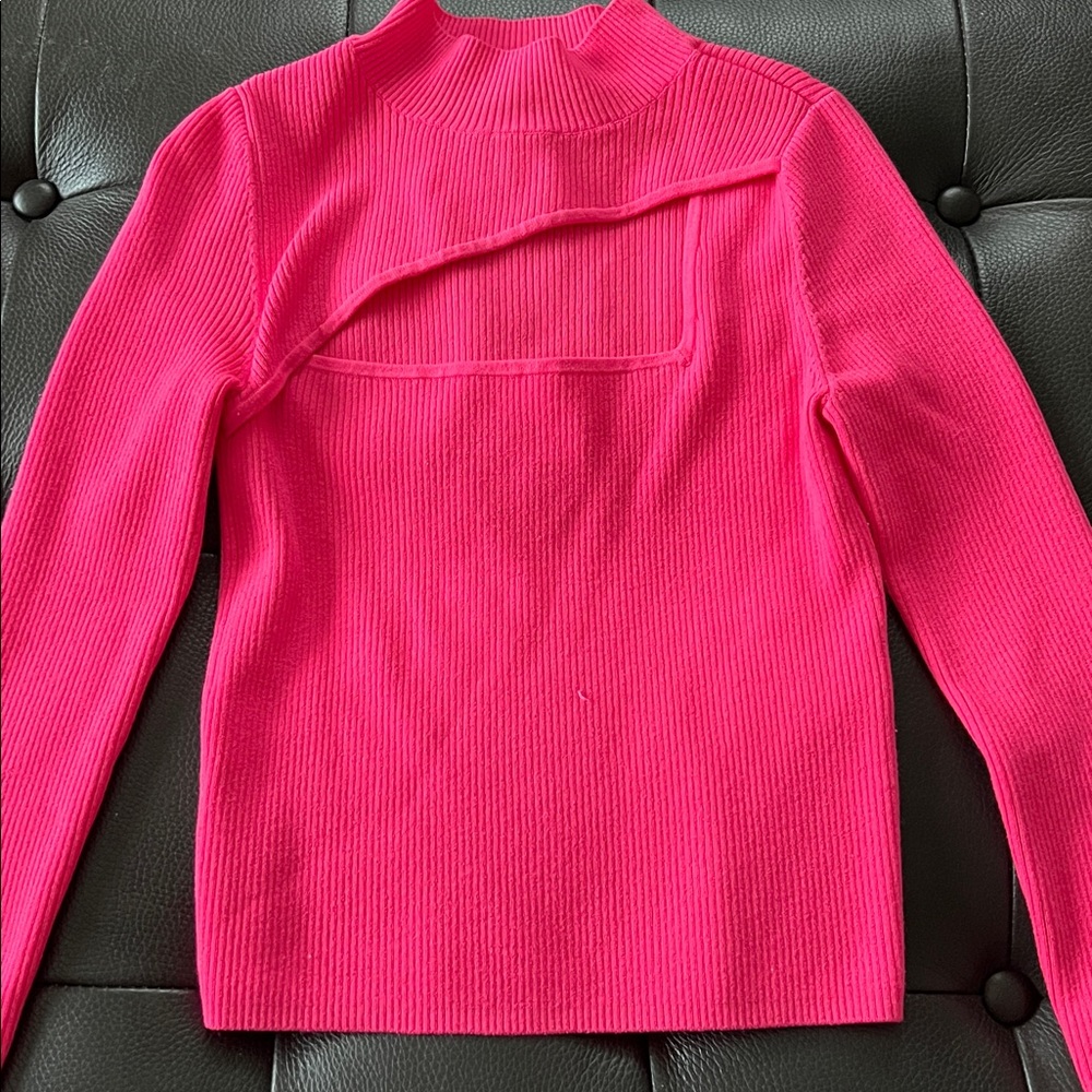 Bar III Pink Long Sleeve Knit Mock Neck Crop Top - Picture 4 of 6
